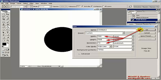 Elliptical Marquee Tool alətinin izahı