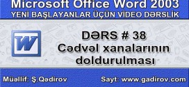 Cədvəlin xanalarının doldurulması