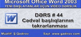 Cədvəl başlıqlarının təkrarlanması