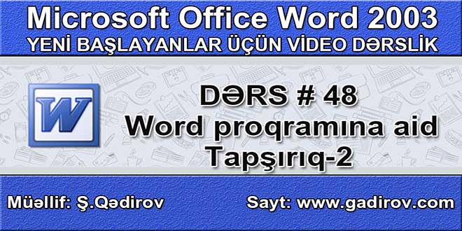 Word proqramına aid tapşırıq 2