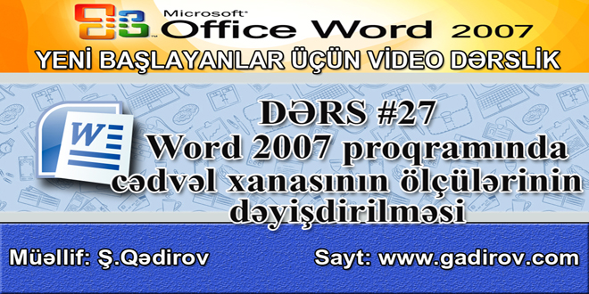 Cədvəl xanasının ölçülərinin dəyişdirilməsi