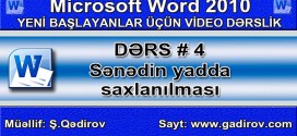 Word 2010 proqramında sənədin yadda saxlanılması