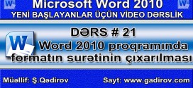 Word 2010 proqramında formatın surətinin çıxarılması