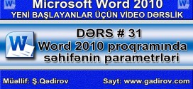 Word 2010 proqramında səhifənin parametrləri