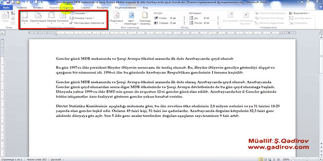 Word 2010 proqramında səhifənin parametrləri