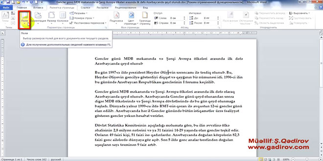 Word 2010 proqramında səhifənin parametrləri