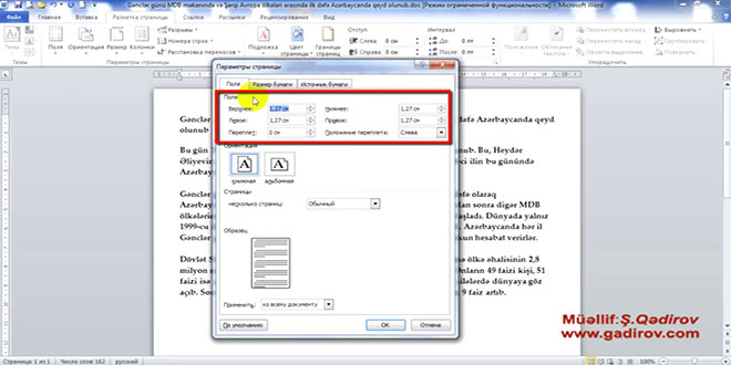 Word 2010 proqramında səhifənin parametrləri