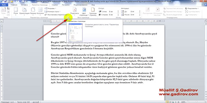 Word 2010 proqramında səhifənin parametrləri