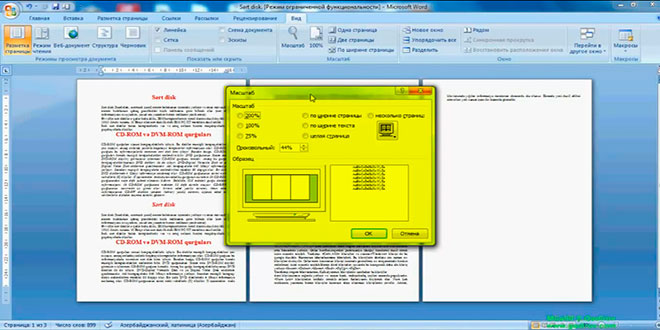 Word 2007 sənədin miqyasını dəyişmək