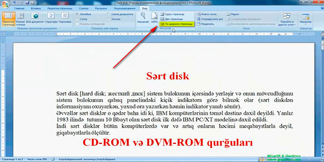 Word 2007 sənədin miqyasını dəyişmək