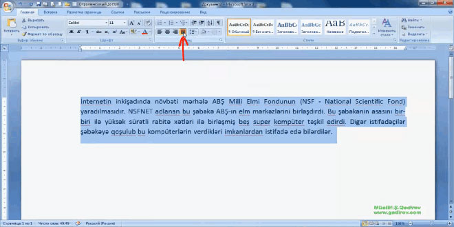 Word 2007 proqramında abzasların düzlənməsi