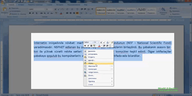 Word 2007 proqramında abzasların düzlənməsi