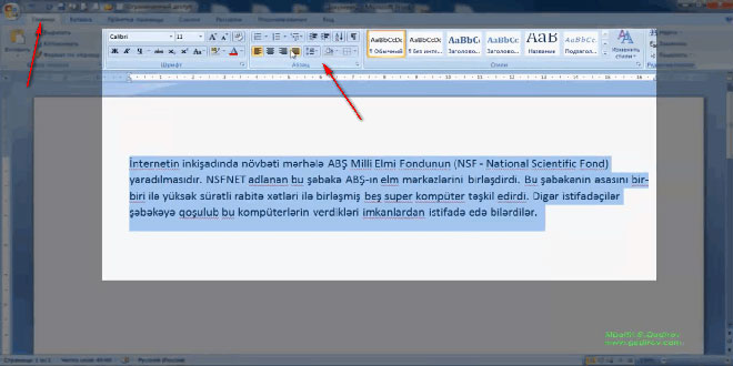 Word 2007 proqramında abzasların düzlənməsi