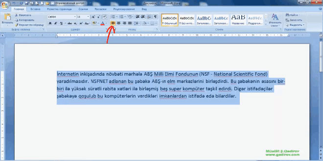 Word 2007 proqramında abzasların düzlənməsi