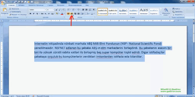 Word 2007 proqramında abzasların düzlənməsi