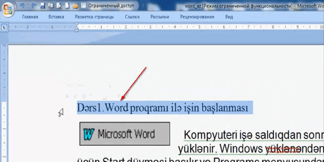 Word 2007 proqramında formatın surətinin çıxarılması