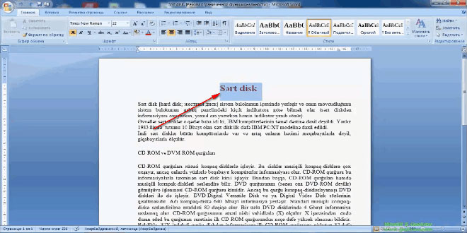 Word 2007 proqramında nümunəyə görə format