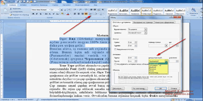 Mətnlərin düzləndirilməsi və interval