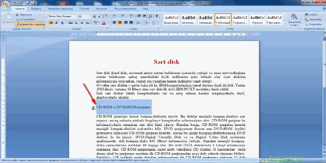 Word 2007 proqramında nümunəyə görə format