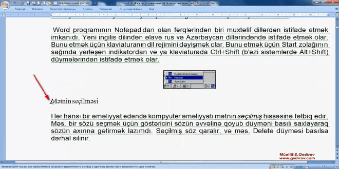 Word 2007 proqramında formatın surətinin çıxarılması