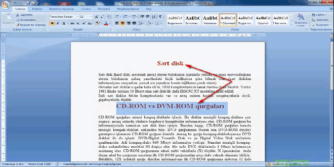 Word 2007 proqramında nümunəyə görə format