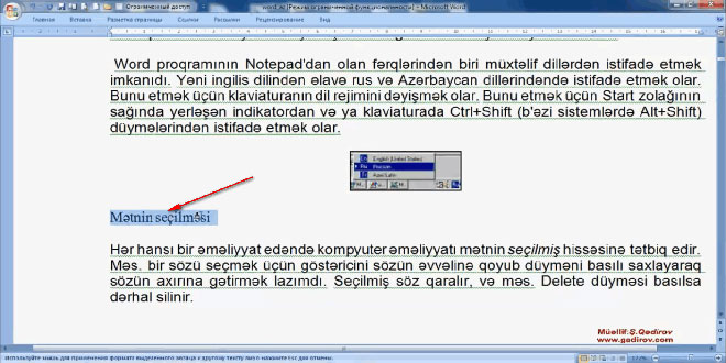 Word 2007 proqramında formatın surətinin çıxarılması