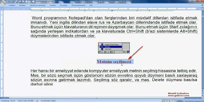 Word 2007 proqramında formatın surətinin çıxarılması