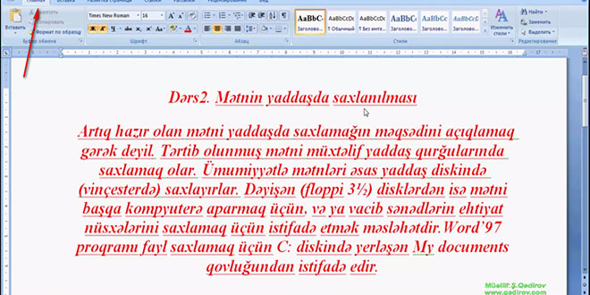 Microsoft Word 2007 proqramında formatın silinməsi