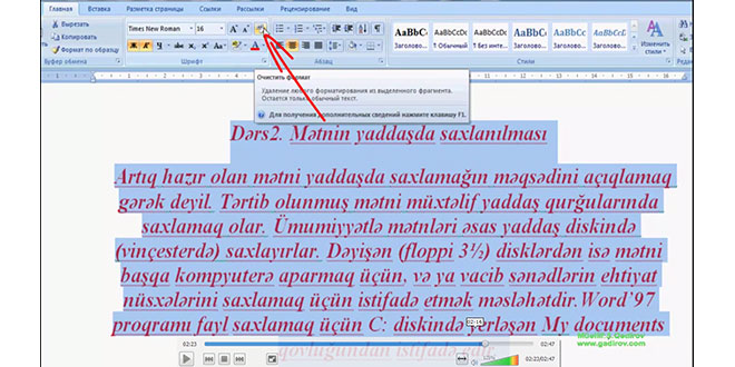 Microsoft Word 2007 proqramında formatın silinməsi