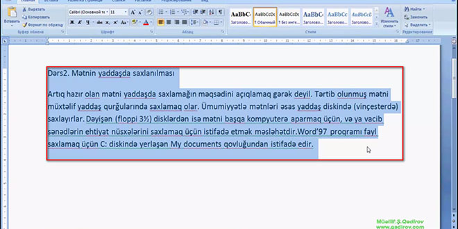 Microsoft Word 2007 proqramında formatın silinməsi