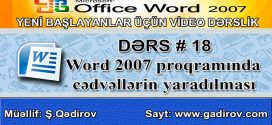 Word 2007 proqramında cədvəllərin yaradılması