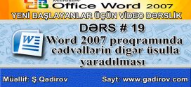Word 2007 cədvəllərin digər üsulla yaradılması