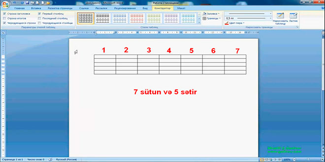 Word 2007 proqramında cədvəllərin formatlaşdırılması