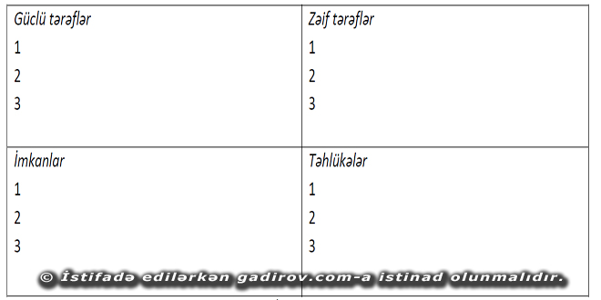 Sahibkarlıq ideyasının təsvir edilməsi.GZİT təhlili.