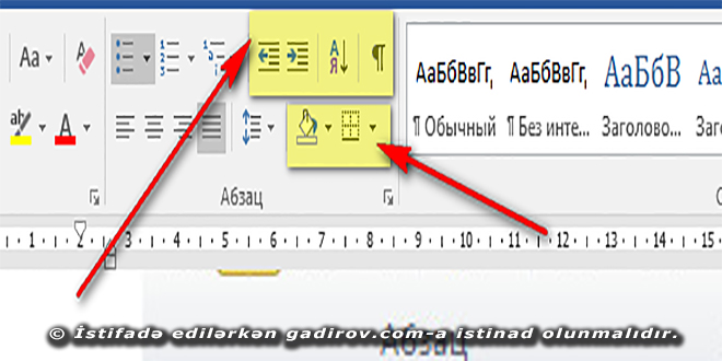 Word 2016 Şrift və Abzas alətlər qrupu