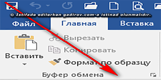 Word 2016 mübadilə buferi alətlər qrupu