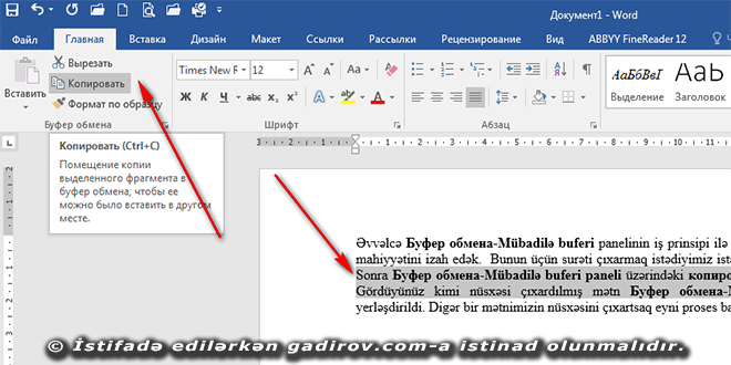 Word 2016 mübadilə buferi alətlər qrupu