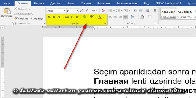 Word 2016 Şrift və Abzas alətlər qrupu