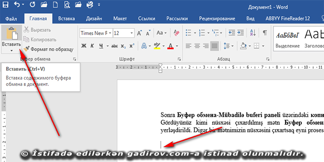 Word 2016 mübadilə buferi alətlər qrupu