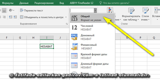 Excel 2016 proqramında verilənlərin formatı