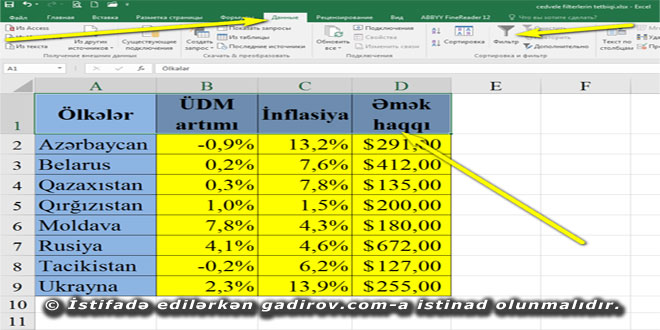 Excel 2016 proqramında filterlərdən istifadə