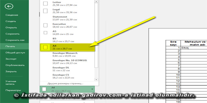 Excel 2016 proqramında kitabın çapa hazırlanması