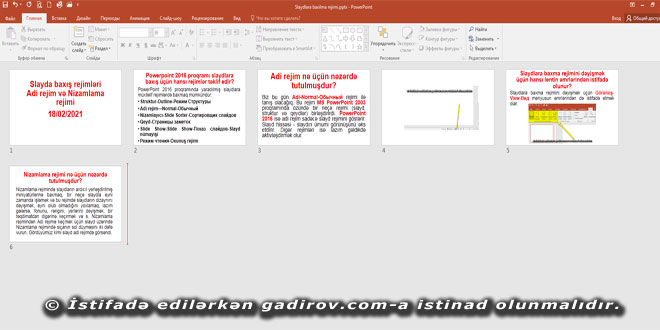 PowerPoint 2016 slayda baxış rejimləri