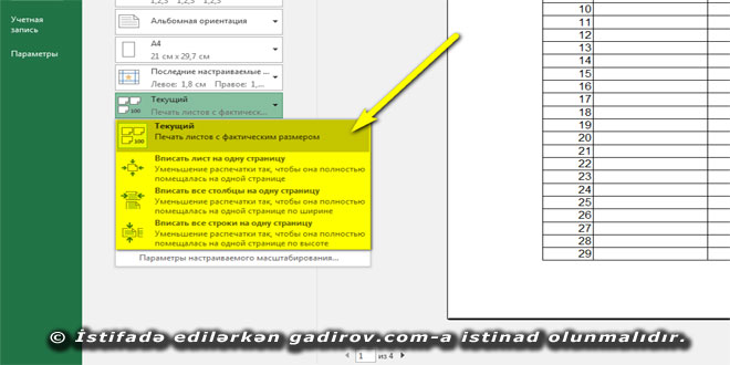 Excel 2016 proqramında kitabın çapa hazırlanması