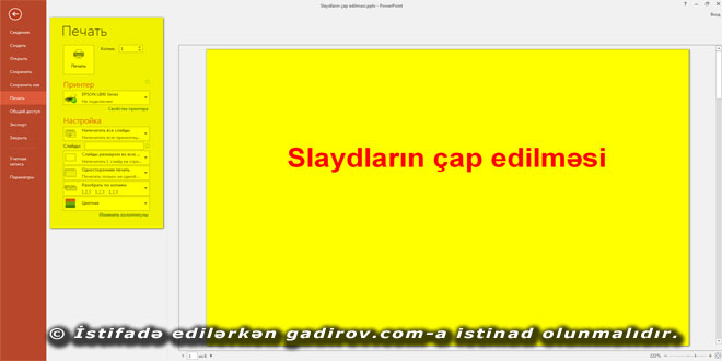 PowerPoint 2016 slaydların çap edilməsi