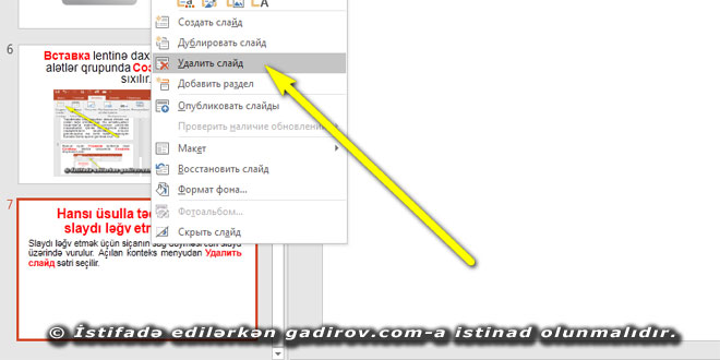 PowerPoint 2016 slaydların əlavə və ləğv edilməsi