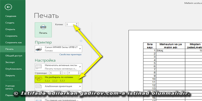 Excel 2016 proqramında kitabın çapa hazırlanması