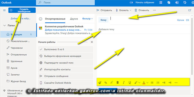 Outlook proqramının interfeysi ilə tanışlıq