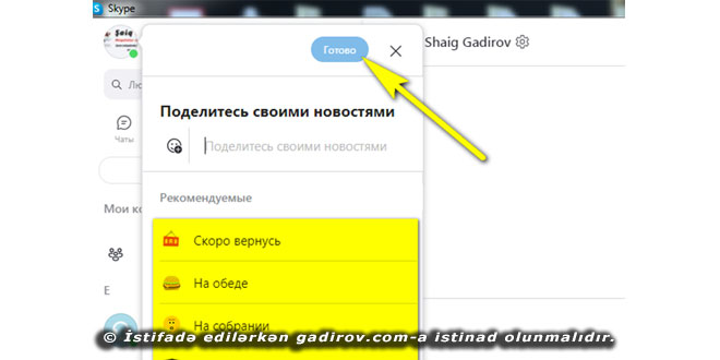 Skype-da statusun dəyişdirilməsi