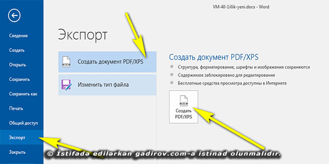 Mətn prosessorunda pdf faylının yaradılması